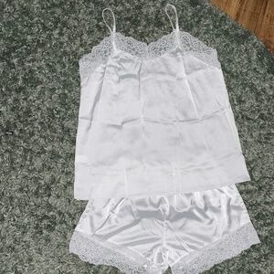 NWOT white satin cami & shorts set